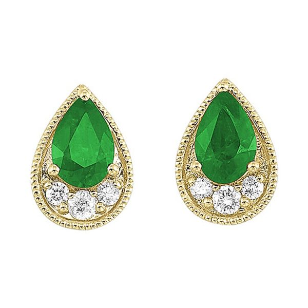14Kt Yellow Gold Diamond & Emerald Earrings Morgan's Jewelers Winona, MN