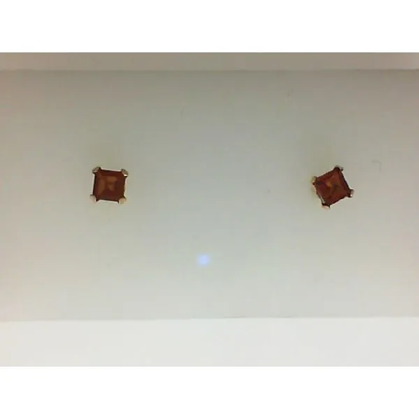 14K Yellow Gold Garnet Princess Earrings