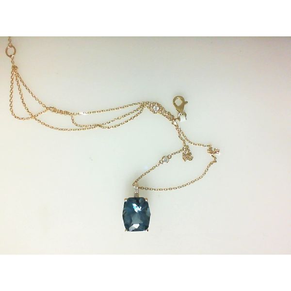 14K Yellow Gold London Blue Topaz Diamond Pendant Morgan's Jewelers Winona, MN