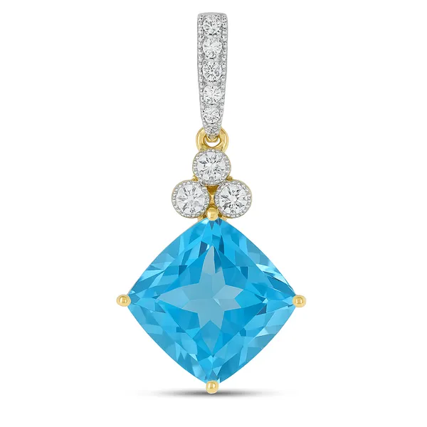 14K Yellow Gold Diamond and Blue Topaz Pendants Morgan's Jewelers Winona, MN