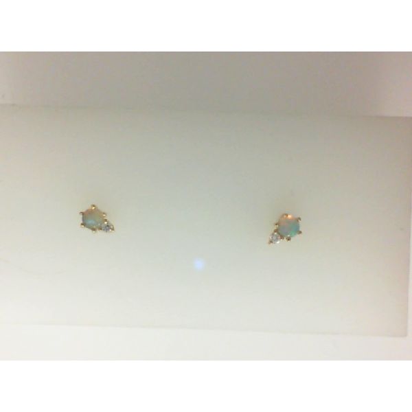 Yellow Gold Opal Diamond Stud Earrings Morgan's Jewelers Winona, MN