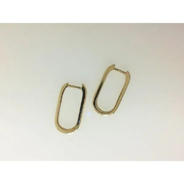 Yellow Gold Oblong Paperclip Huggie Earrings