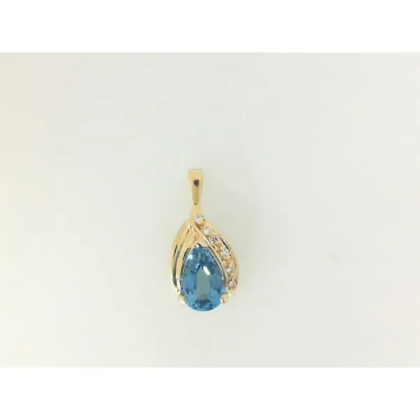 Yellow Gold Blue Topaz and Diamond Charm Pendant Morgan's Jewelers Winona, MN