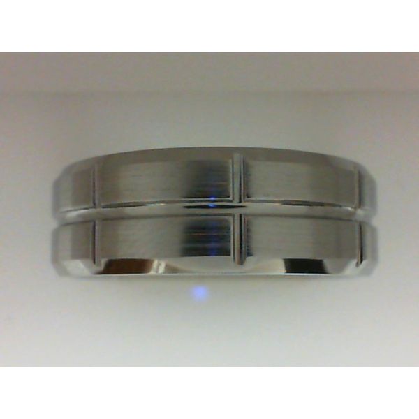 White Vitalium Men's Grooved Wedding Band Morgan's Jewelers Winona, MN