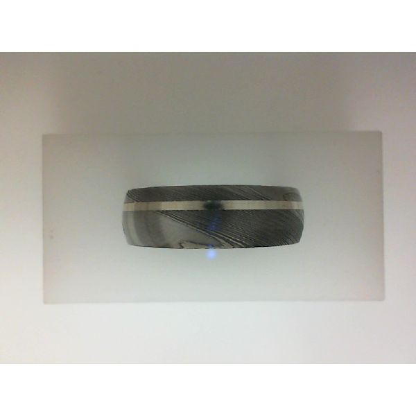 Men's Damascus Steel Band with Sterling Silver Inlay Morgan's Jewelers Winona, MN