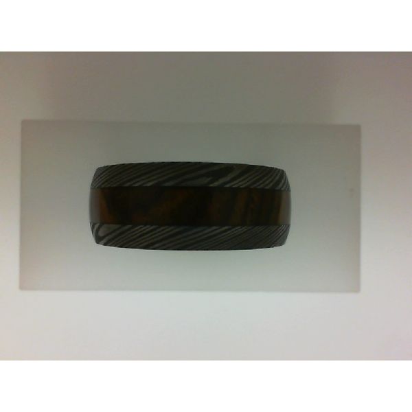 Damascus Steel and Wood Inlay Men's Ring Morgan's Jewelers Winona, MN