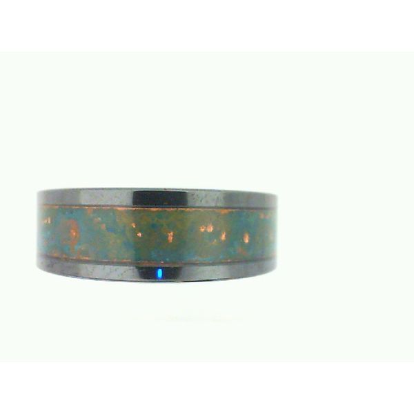 Blue Copper Patina Inlay Men's Black Diamond Ceramic Band Morgan's Jewelers Winona, MN