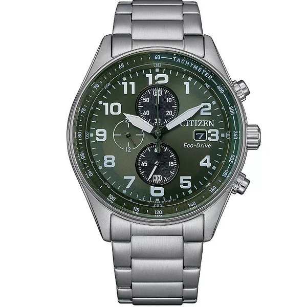 Men's White Eco-Drive Green Face Watch Morgan's Jewelers Winona, MN