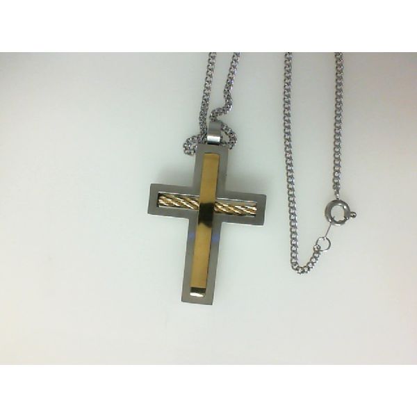 Two-Tone Steel and IP Gold Cross Necklace Morgan's Jewelers Winona, MN