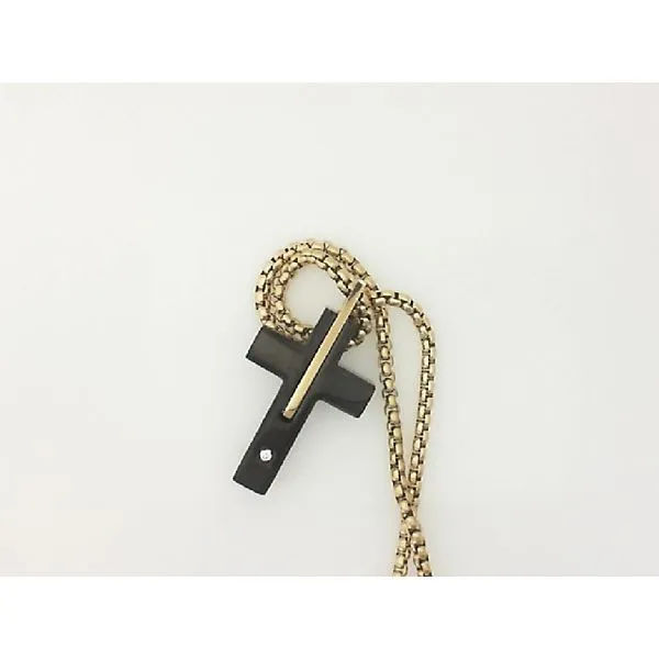 Stainless Steel Black and Gold Men's Cross Necklace Morgan's Jewelers Winona, MN