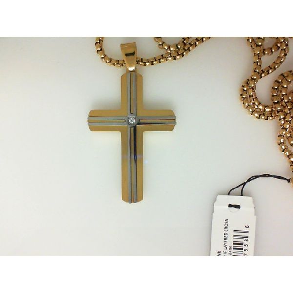 Two Tone Cross Pendant with CZ on Chain Morgan's Jewelers Winona, MN