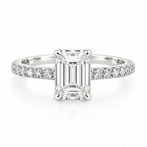 Emerald Cut Lab Grown Engagement Ring in 14K White Gold