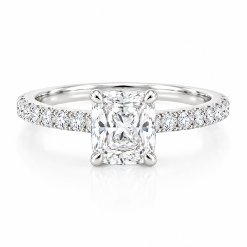 Cushion Cut Lab Grown Diamond Engagement Ring in 14K White Gold