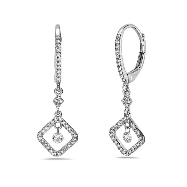 14 Karat Drop Earrings With Round Diamonds Morin Jewelers Southbridge, MA