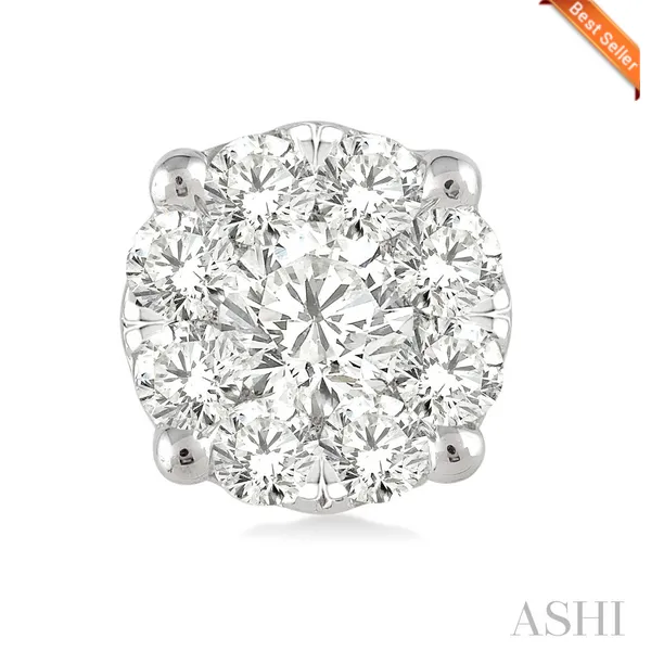 14K White Gold Stud Earrings with Round Diamonds