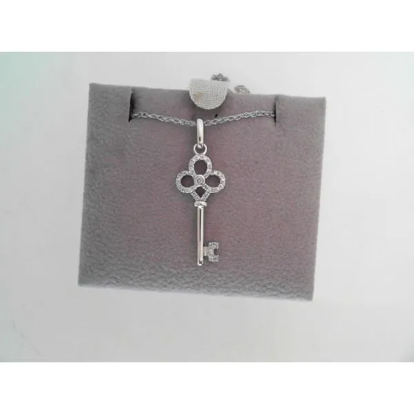 14K White Diamond Key Pendant
