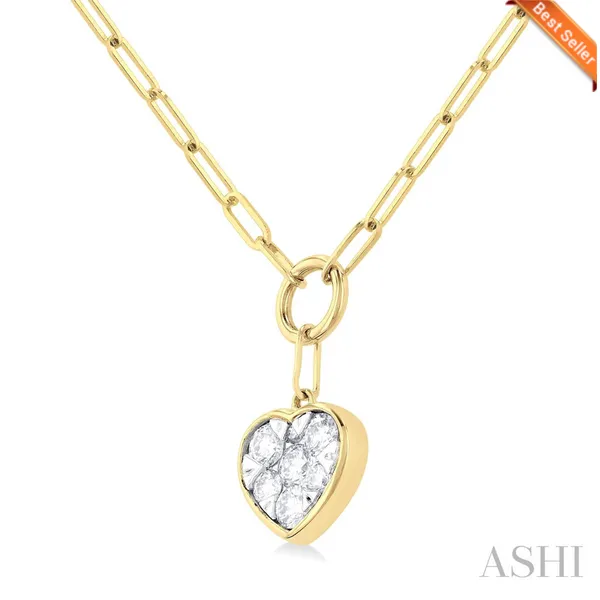 14K Yellow and White Heart Shape Diamond Bezel Paperclip Necklace Image 2 Morin Jewelers Southbridge, MA