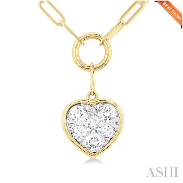 14K Yellow and White Heart Shape Diamond Bezel Paperclip Necklace Image 3 Morin Jewelers Southbridge, MA