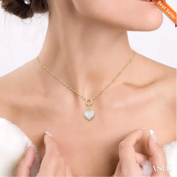 14K Yellow and White Heart Shape Diamond Bezel Paperclip Necklace Image 4 Morin Jewelers Southbridge, MA