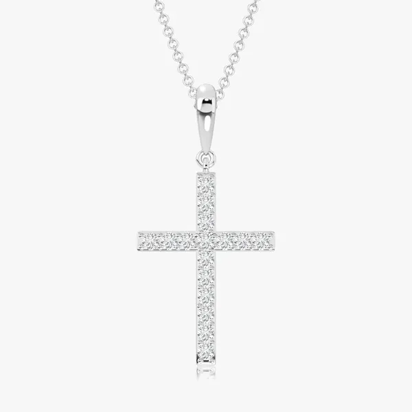 14k White Diamond Cross Pendant with Chain
