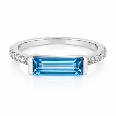 Blue topaz and diamond ring in 14K white gold