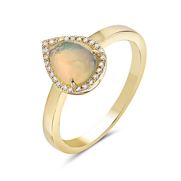 14K Yellow Gold Pear Opal and Diamond Halo Ring Morin Jewelers Southbridge, MA