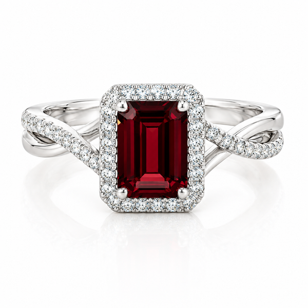 Lady's White 14 Karat Contemporary Fashion Ring with Emerald Garnet and Round Diamonds Morin Jewelers Southbridge, MA