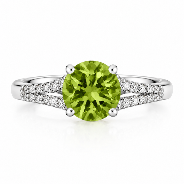 Lady's White 14 Karat Contemporary Ring with Round Peridot and Round Diamonds Morin Jewelers Southbridge, MA