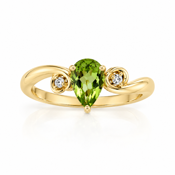 14K Yellow Gold Peridot and Diamond Heart Ring Morin Jewelers Southbridge, MA