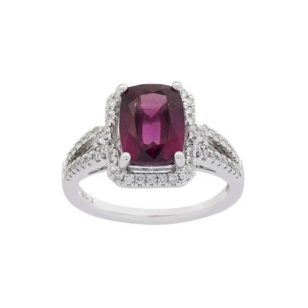 14K White Gold Rhodolite Garnet & Diamond Halo Fashion Ring Morin Jewelers Southbridge, MA