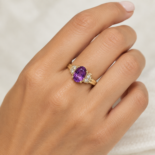 14K Yellow Gold Amethyst & Diamond Accent Fashion Ring Image 2 Morin Jewelers Southbridge, MA