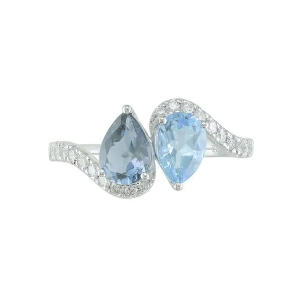 14K White Gold London Blue Topaz & Blue Topaz Bypass Diamond Ring Morin Jewelers Southbridge, MA