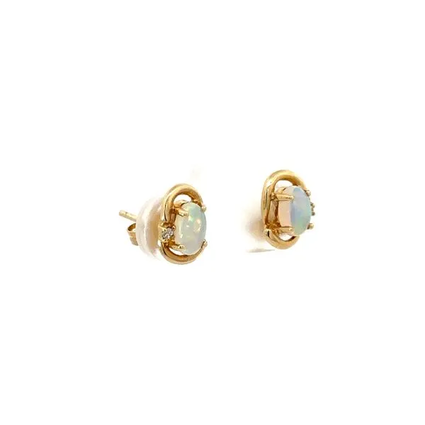 Yellow 14 Karat Opal and Diamond Stud Earrings Image 2 Morin Jewelers Southbridge, MA