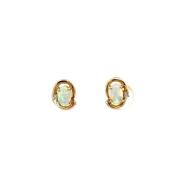 Yellow 14 Karat Opal and Diamond Stud Earrings Morin Jewelers Southbridge, MA