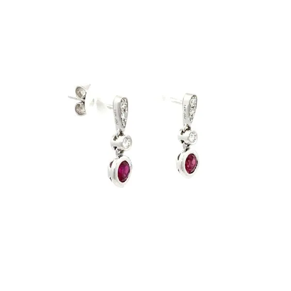 White 14 Karat Ruby and Diamond Drop Earrings Image 2 Morin Jewelers Southbridge, MA