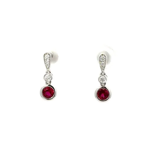 White 14 Karat Ruby and Diamond Drop Earrings Morin Jewelers Southbridge, MA
