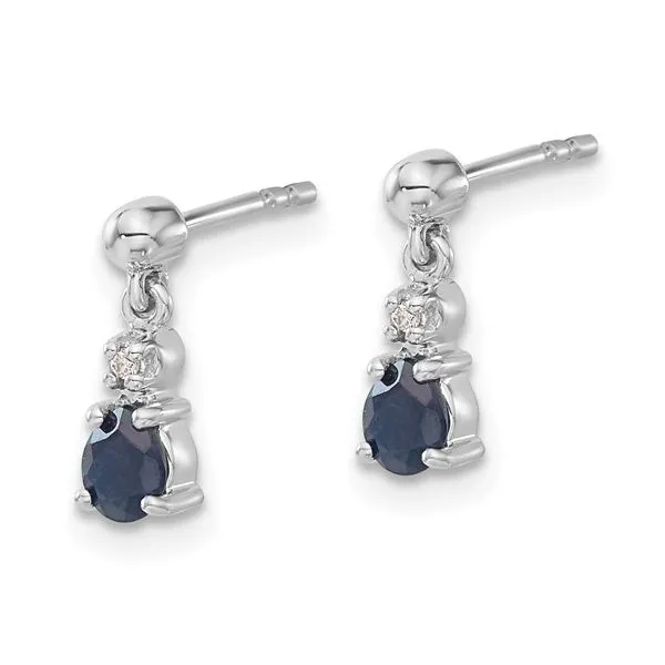 14K White Gold Blue Sapphire and Diamond Dangle Post Earrings Image 2 Morin Jewelers Southbridge, MA