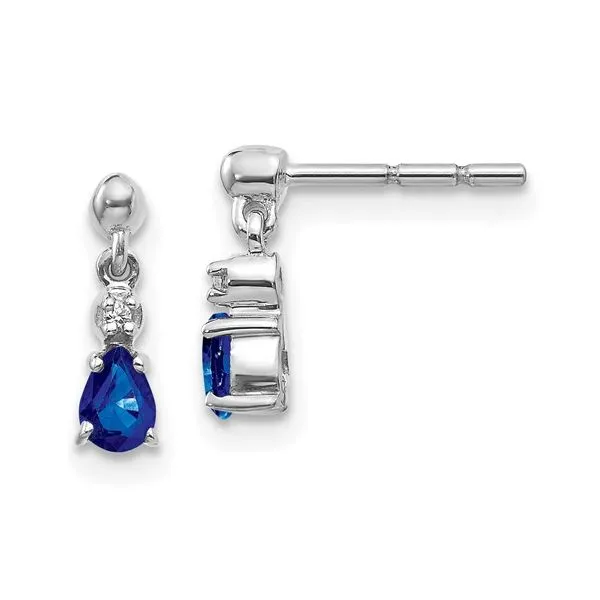 14K White Gold Blue Sapphire and Diamond Dangle Post Earrings Morin Jewelers Southbridge, MA