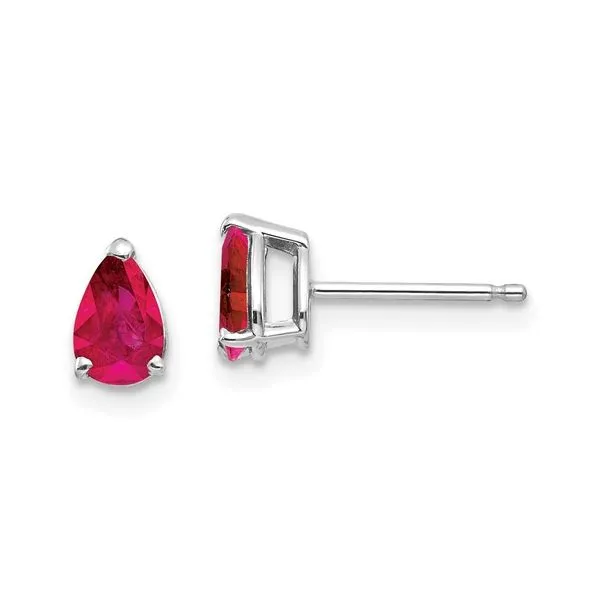 White 14 Karat Pear Ruby Earrings Morin Jewelers Southbridge, MA