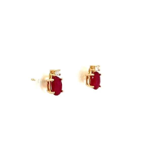 Yellow 14 Karat Ruby and Diamond Stud Earrings Image 2 Morin Jewelers Southbridge, MA