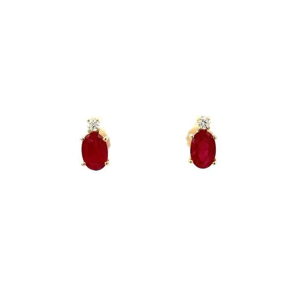 Yellow 14 Karat Ruby and Diamond Stud Earrings Morin Jewelers Southbridge, MA