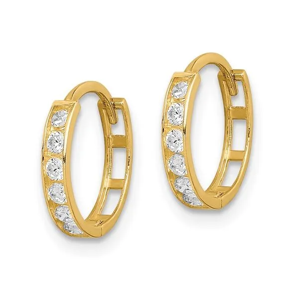 14K Yellow CZ Hinged Small Hoop Earrings Image 2 Morin Jewelers Southbridge, MA