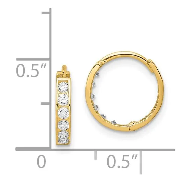 14K Yellow CZ Hinged Small Hoop Earrings Image 4 Morin Jewelers Southbridge, MA