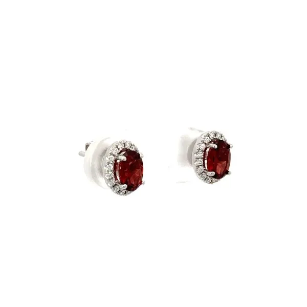 White 14 Karat Garnet and Diamond Stud Earrings Image 2 Morin Jewelers Southbridge, MA