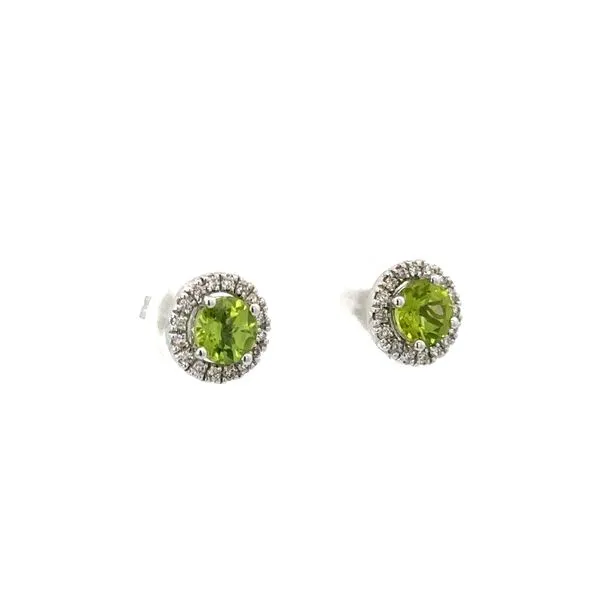 White 14 Karat Peridot and Diamond Stud Earrings Image 2 Morin Jewelers Southbridge, MA