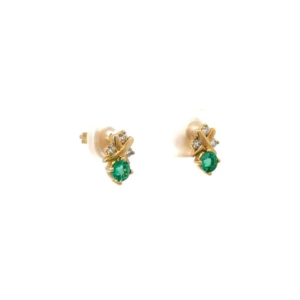 Yellow 14 Karat Emerald Stud Earrings Image 2 Morin Jewelers Southbridge, MA