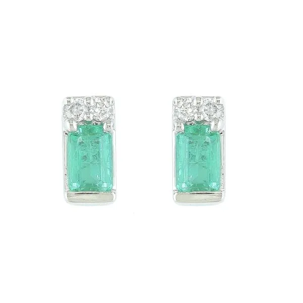 14K White Gold Baguette Emerald and Diamond Stud Earrings Morin Jewelers Southbridge, MA