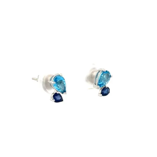 White 14 Karat Blue Topaz and Sapphire Stud Earrings Image 2 Morin Jewelers Southbridge, MA