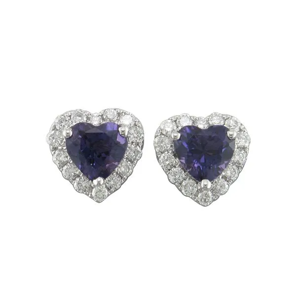 14K White Gold Amethyst Heart Earring with Diamond Halo Morin Jewelers Southbridge, MA
