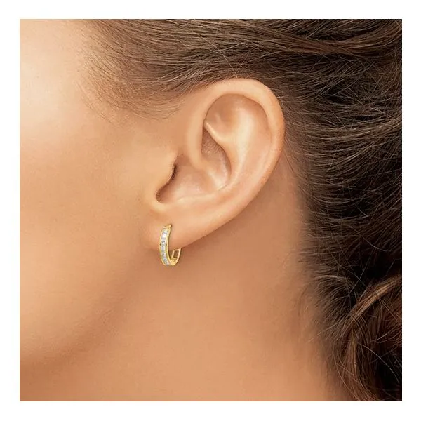 14K Yellow CZ Hinged Hoop Earrings Image 2 Morin Jewelers Southbridge, MA
